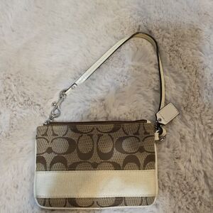 Coach Brown and Cream Wristlet Clutch